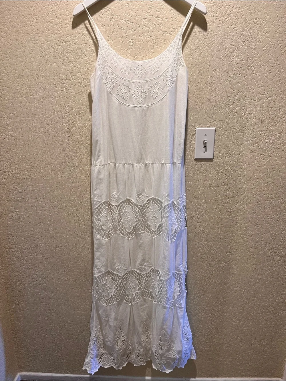 MAX&Co MaxMara 100% Cotton White Embroidered Maxi Dress Crochet Lace Boho Size S
